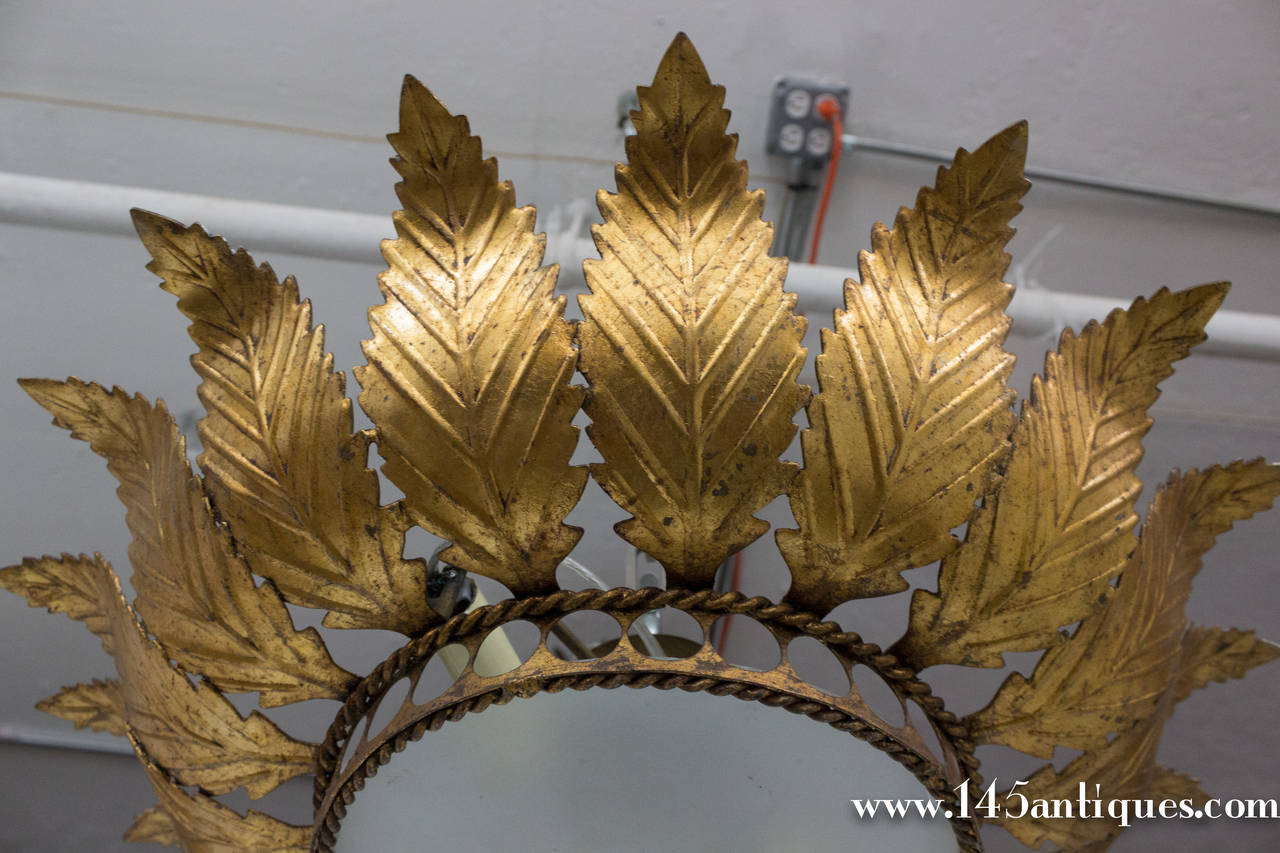 1950s Spanish Gilt Metal Ceiling Fixture with Decorative Twist Trim In Excellent Condition In Buchanan, NY
