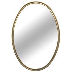 1950s French Brass Oval-Shaped Mirror