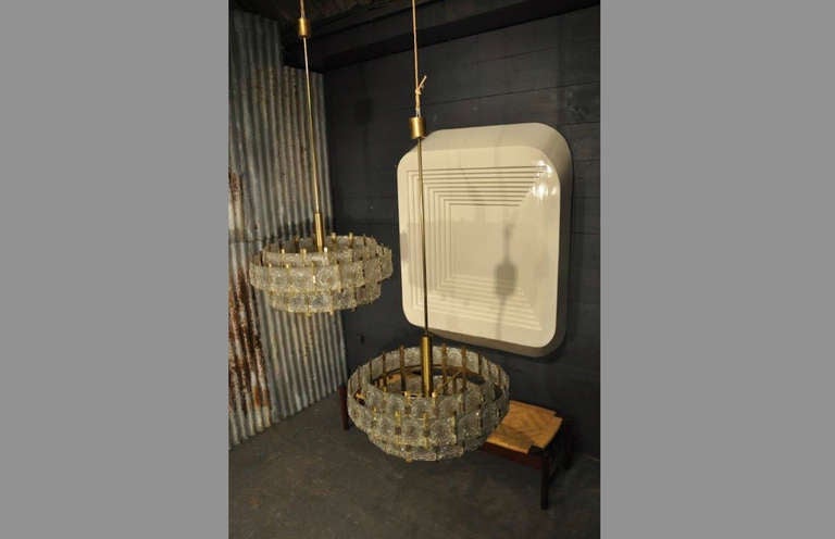 French Mid Century Modern Brass Chandelier with Glass In Excellent Condition In Buchanan, NY