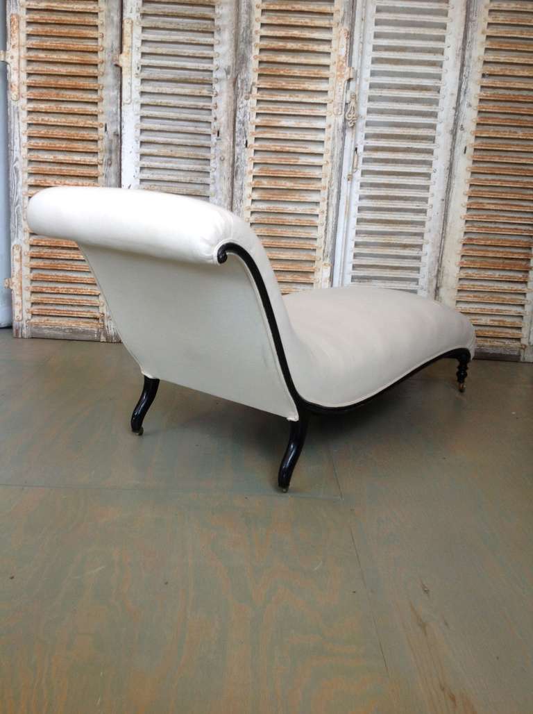 French Chaise Lounge in White Linen at 1stdibs