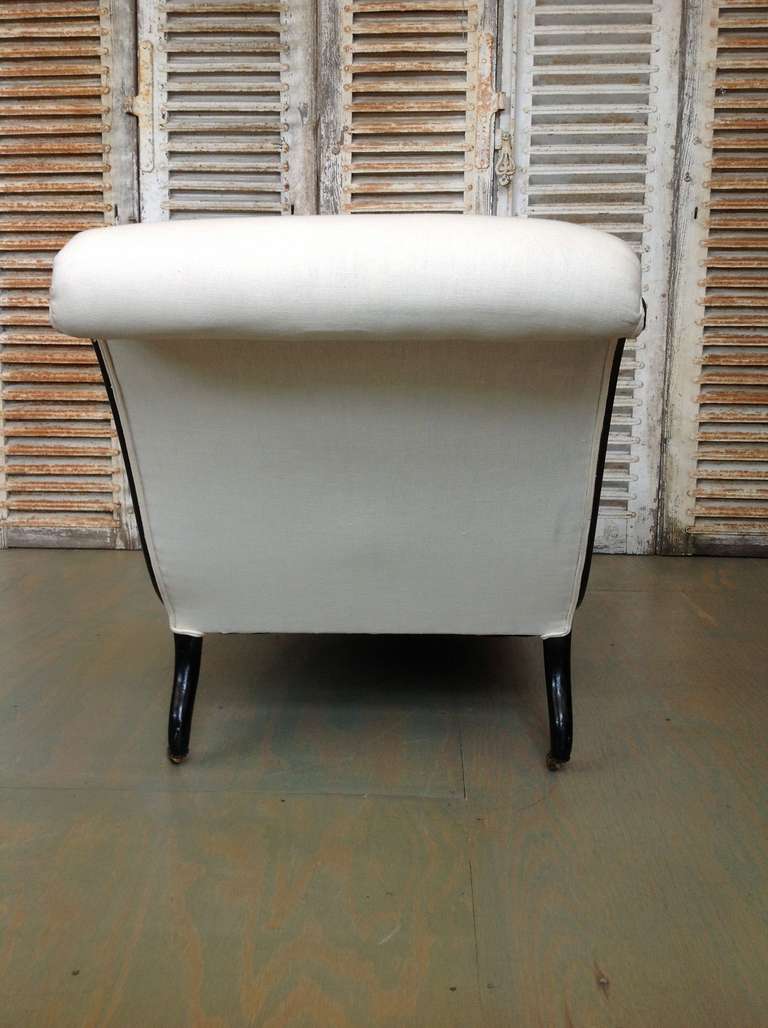 French Chaise Lounge in White Linen at 1stdibs