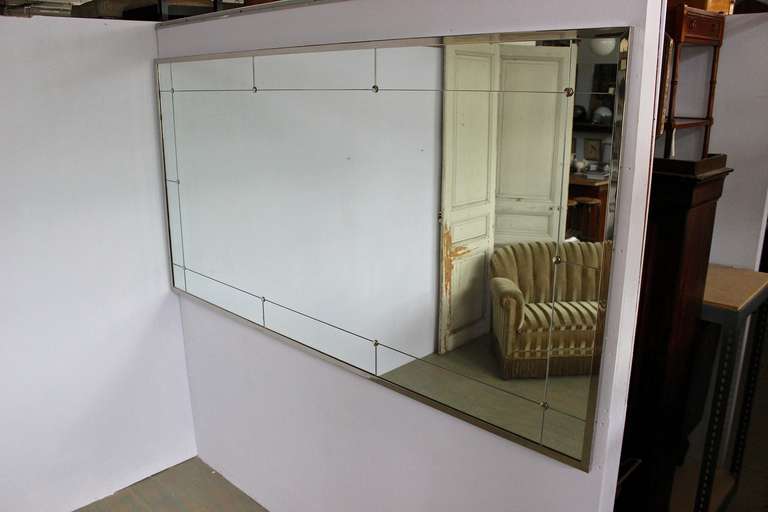 Large Modern Rectangular Mirror with Nickel-Plated Metal Frame 1