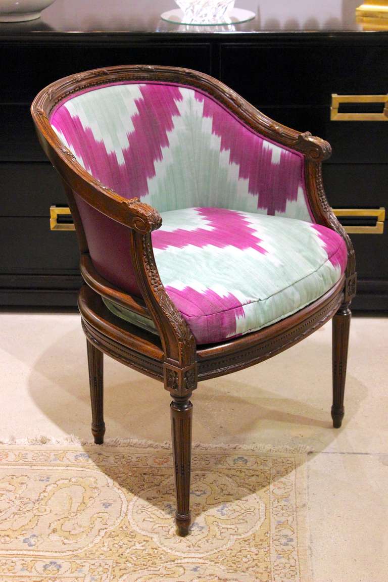 Pair of Early 20th Century French Armchairs with Carved Mahogany Frames