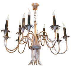 Elegant French 1940s Silvered Bronze Chandelier