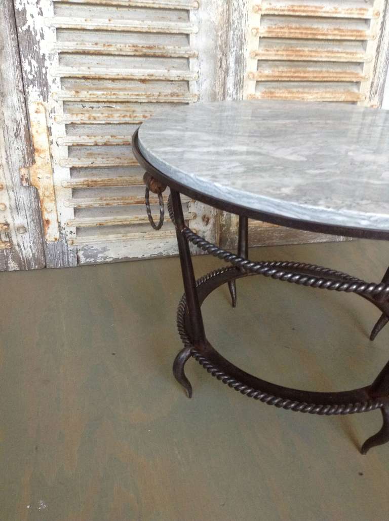 French 1940s Wrought Iron Coffee Table with Grey Marble In Excellent Condition In Buchanan, NY