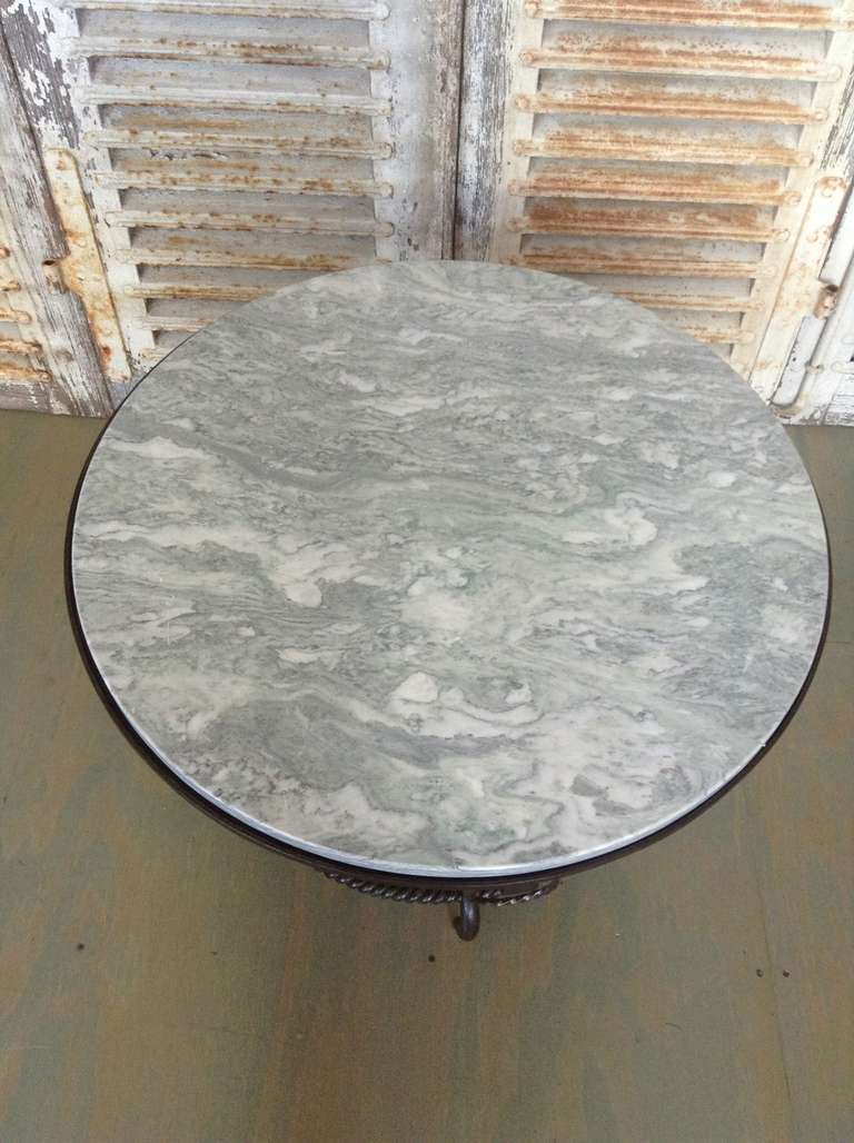 French 1940s Wrought Iron Coffee Table with Grey Marble 1