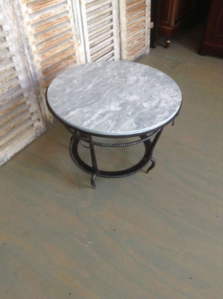 French 1940s Wrought Iron Coffee Table with Grey Marble 2