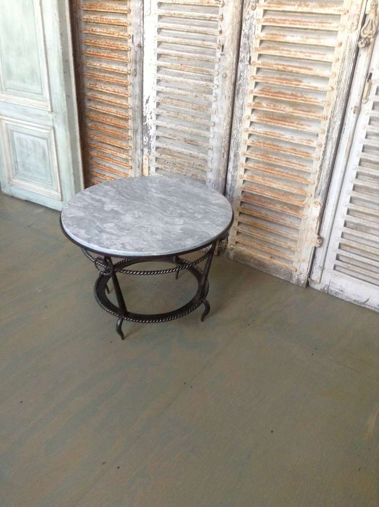 French 1940s Wrought Iron Coffee Table with Grey Marble 3