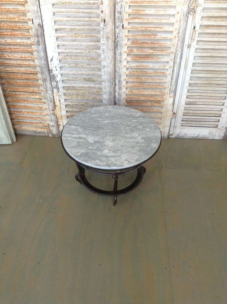 French 1940s Wrought Iron Coffee Table with Grey Marble 4