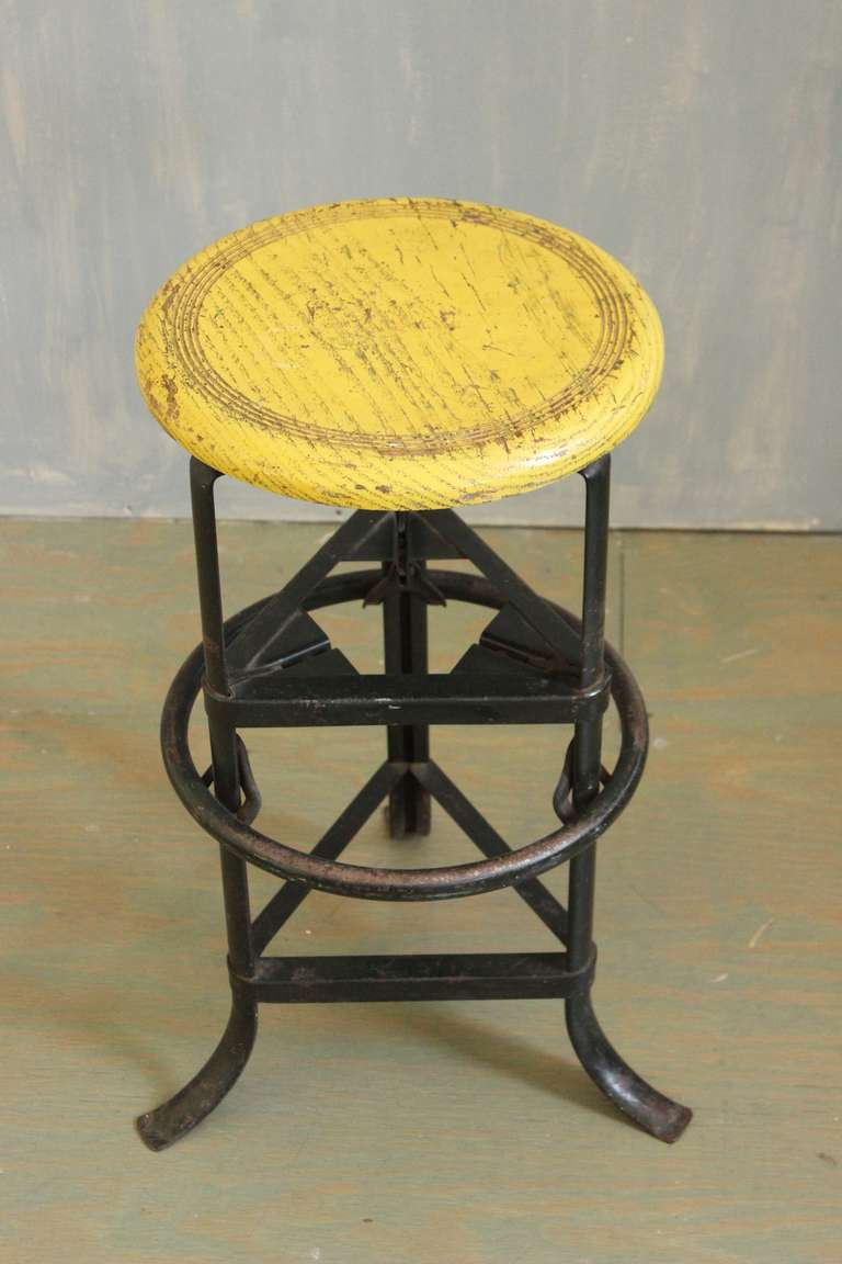 Industrial American Factory Stool with Yellow Seat