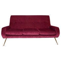 1960s Modern Italian Sofa in Eggplant Chenille Upholstery