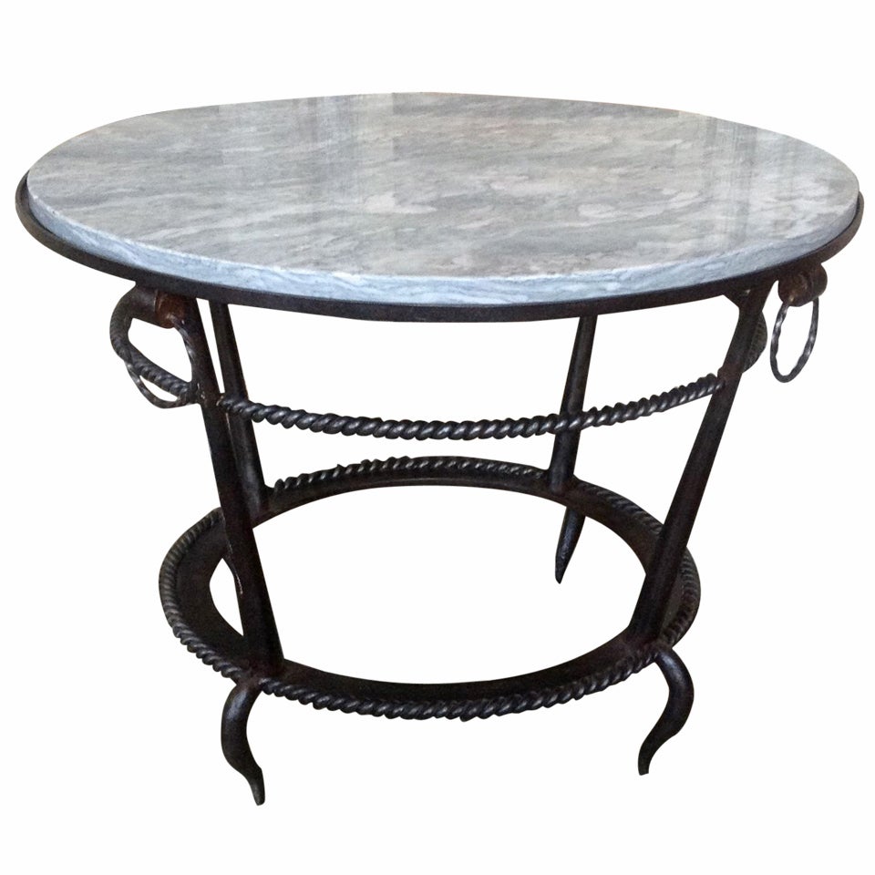French 1940s Wrought Iron Coffee Table with Grey Marble