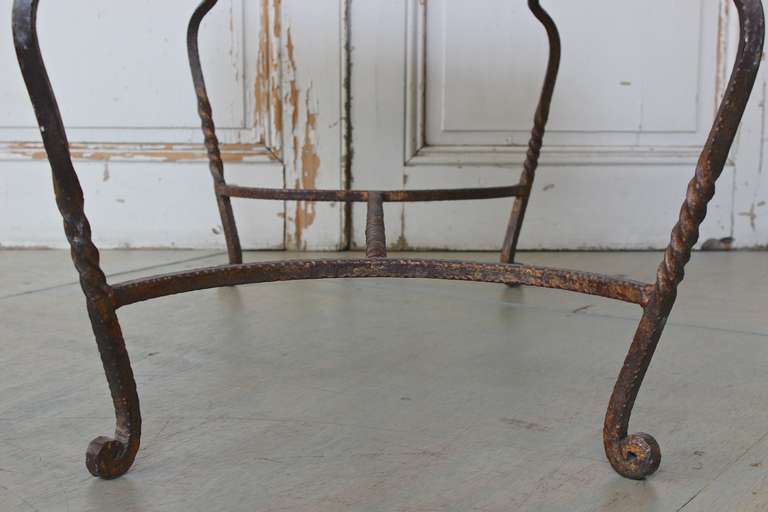 French Spanish Iron Coffee Table with Green Marble
