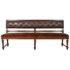 French Mahogany Bench with Velvet Seat and Leather Back 7