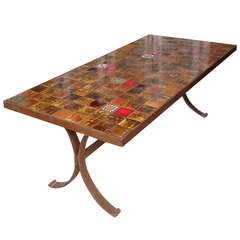 French 1960s Dining Table with Ceramic Tiled Top