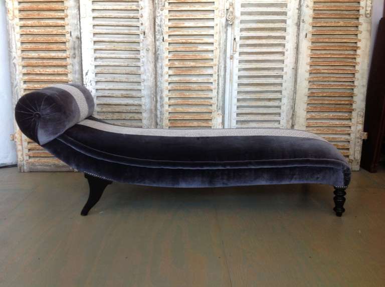 French Chaise Longue in Velvet with Contrasting Trim at 1stdibs