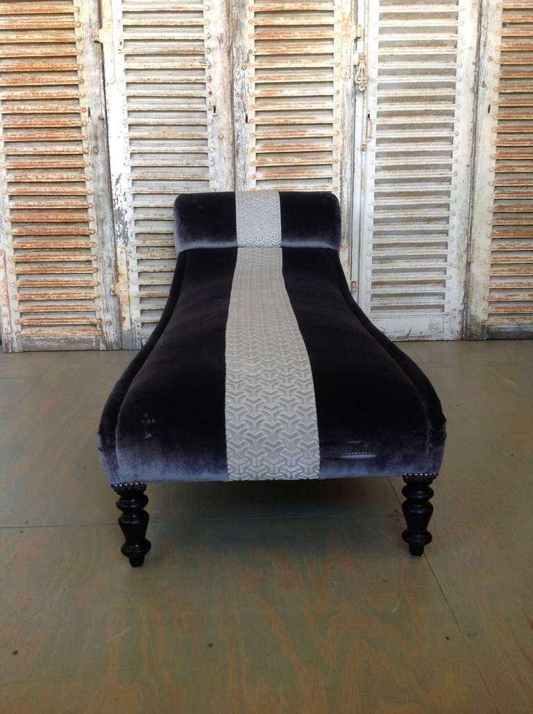 French Chaise Longue in Velvet with Contrasting Trim at 1stdibs