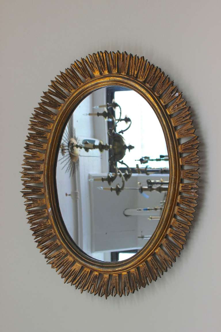 Oval Spanish Gilt Wood Sunburst Mirror