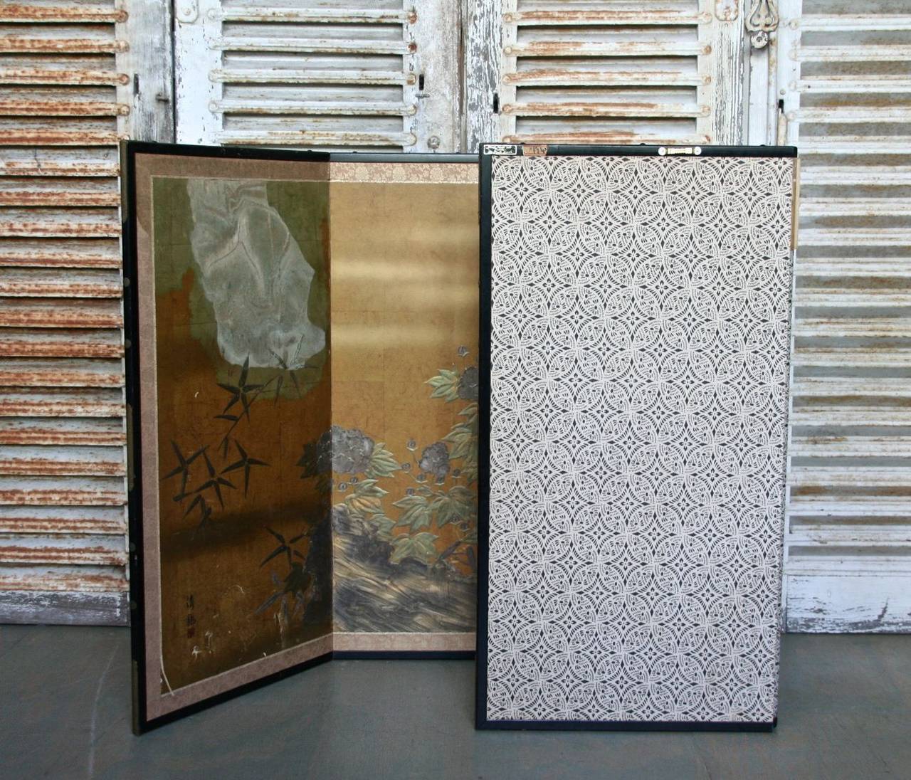 Japanese Handmade and Painted Four-Panel Screen 2