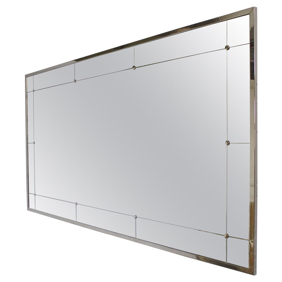Large Modern Rectangular Mirror with Nickel-Plated Metal Frame