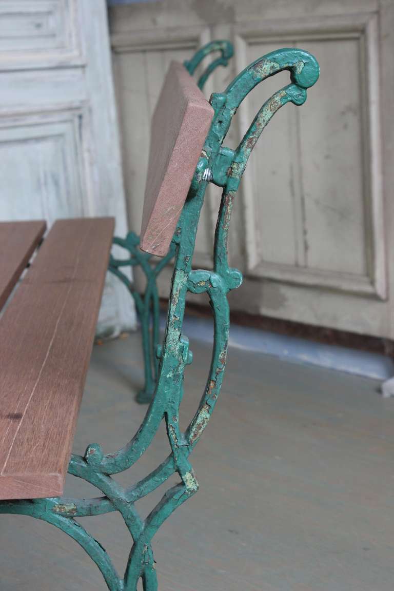 Iron French Garden Bench with Mahogany Wood