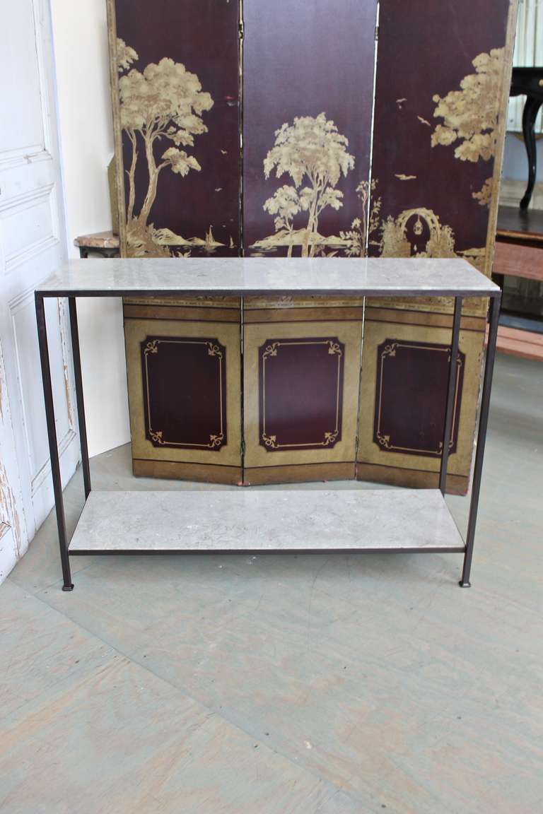 Custom-Made Marcelo Console Table with Pistachio-Travertine Stone