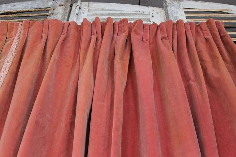 French Pair of Pink Velvet Drapes with Valance
