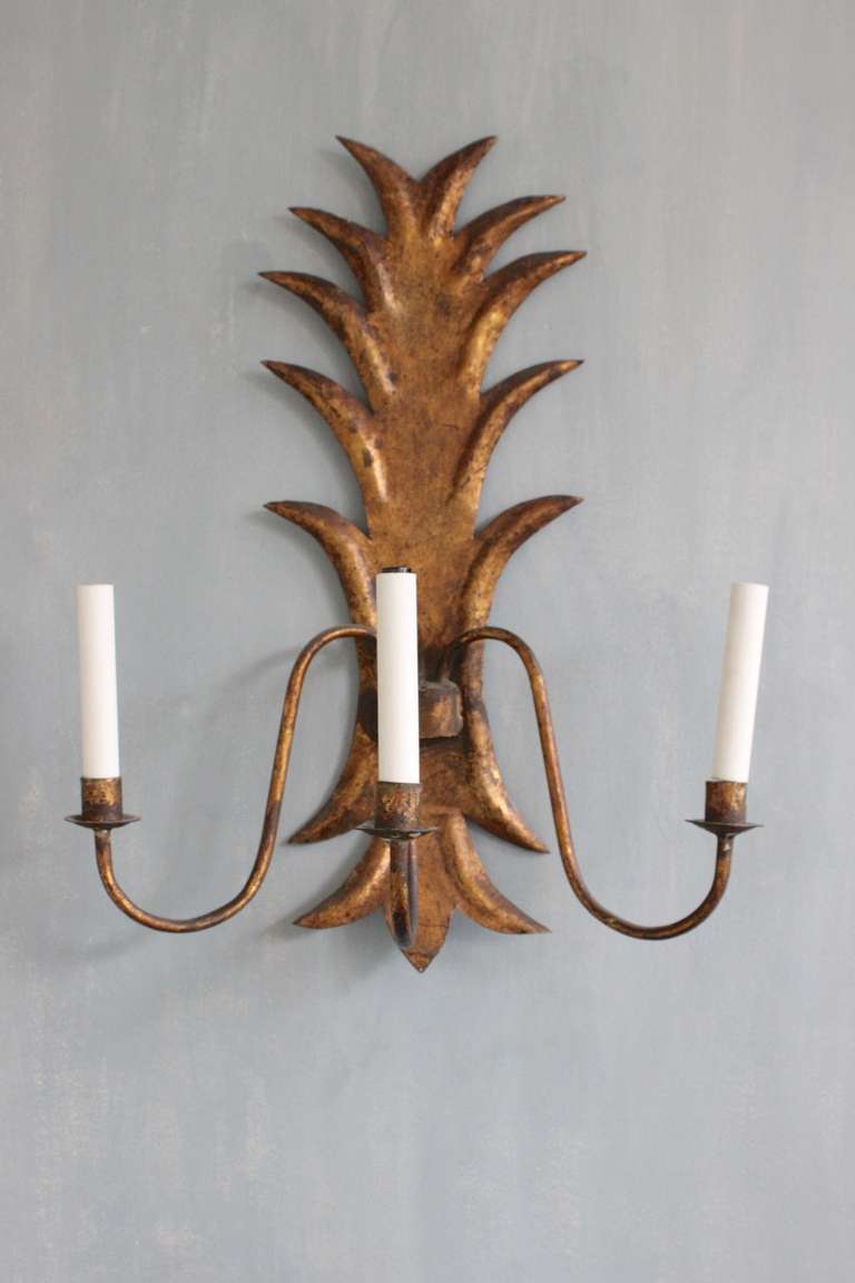 Large 1950s Spanish Gilt Sconce For Sale 1