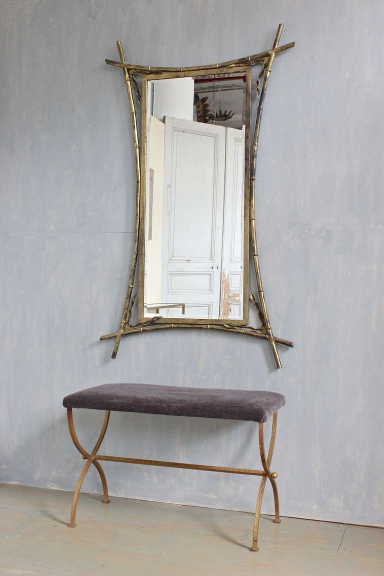 Mid-20th Century French 1940s Gilt Metal Bamboo Mirror