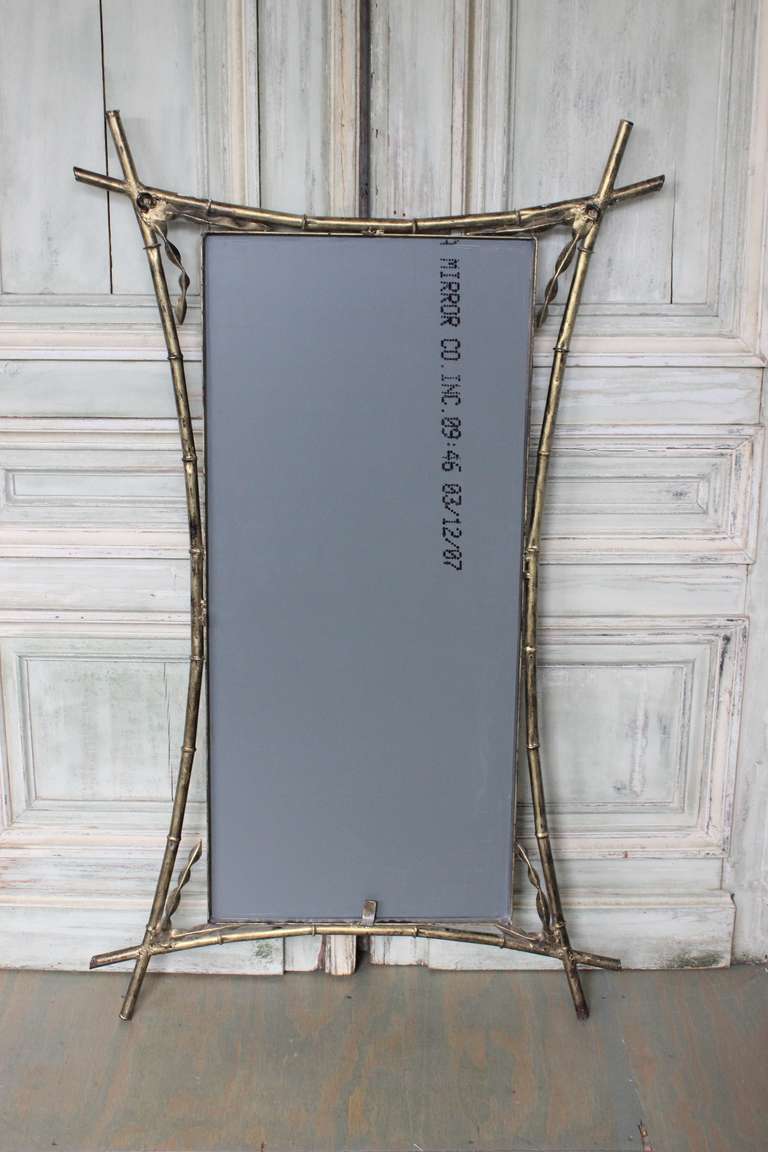 French 1940s Gilt Metal Bamboo Mirror 4