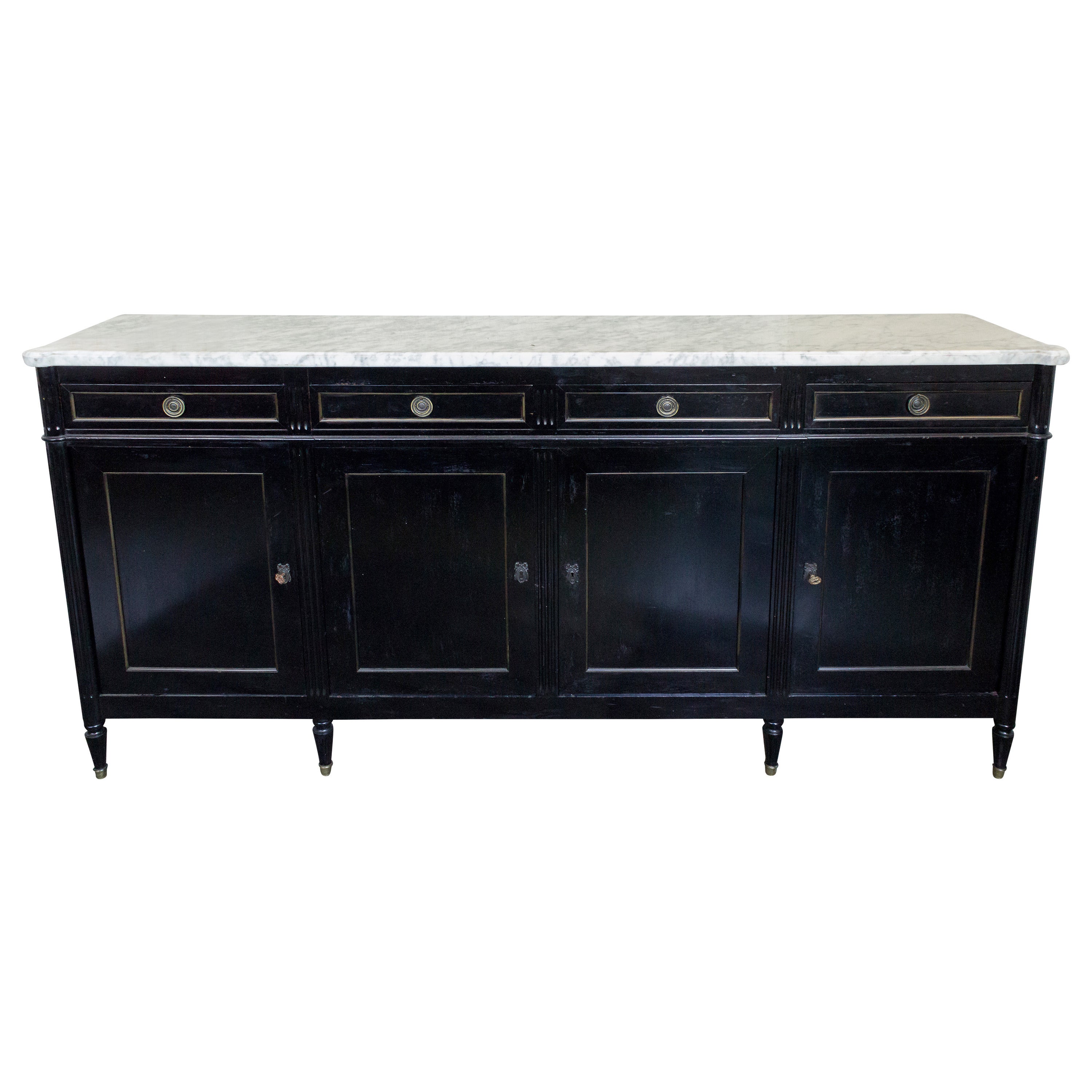 French Louis XVI Style Ebonized Sideboard with White Marble