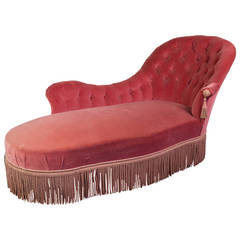 19th Century French Chaise Longue in Salmon Velvet