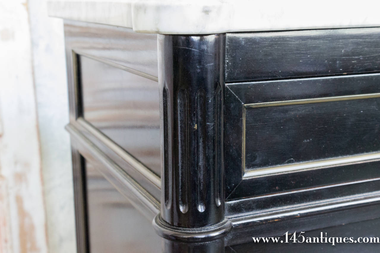 French Louis XVI Style Ebonized Sideboard with White Marble 2
