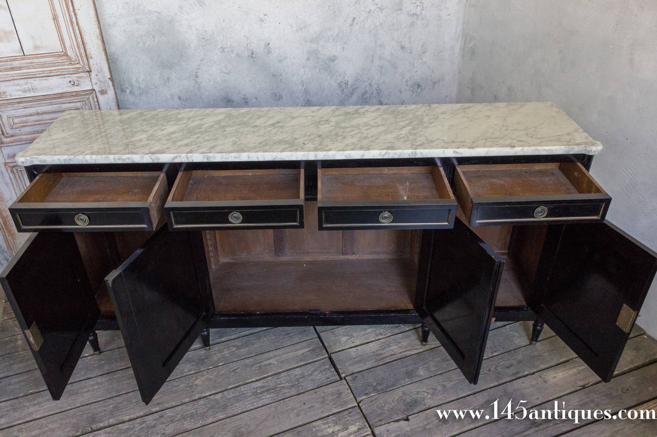 French Louis XVI Style Ebonized Sideboard with White Marble 3