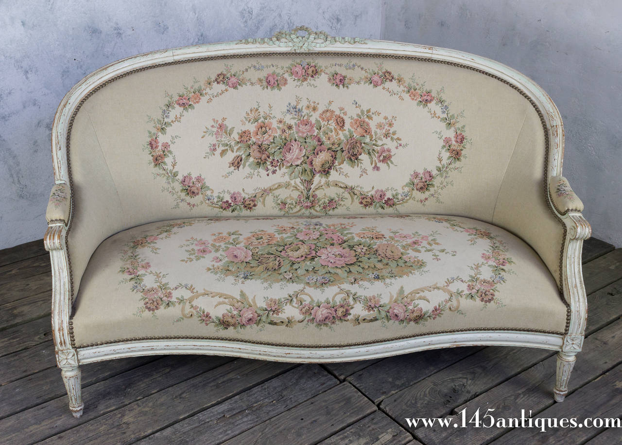 French Louis XVI Style Settee in Petit Point Fabric 6