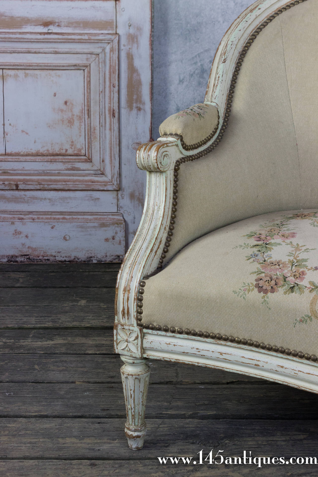 French Louis XVI Style Settee in Petit Point Fabric 2