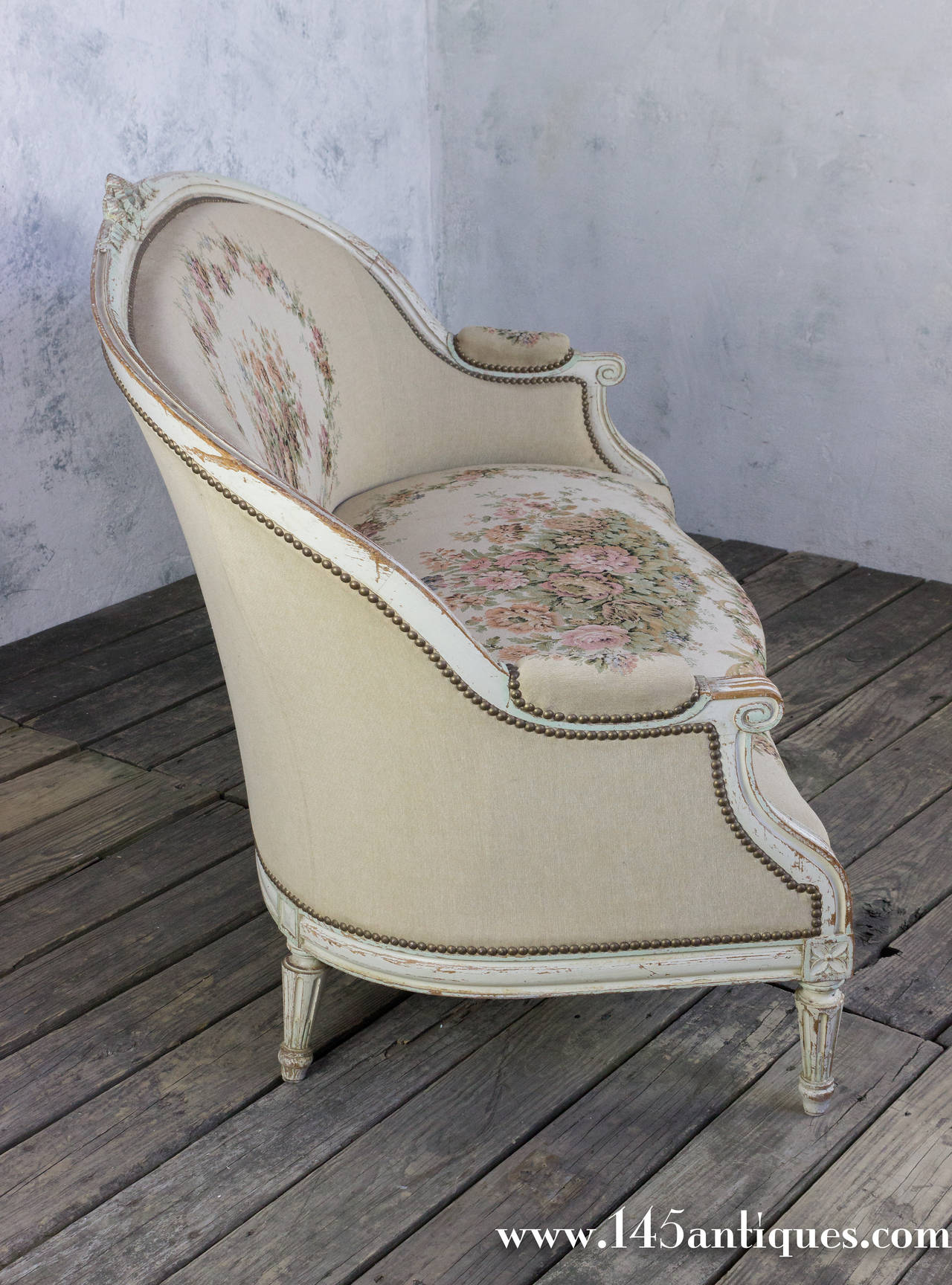 French Louis XVI Style Settee in Petit Point Fabric 1