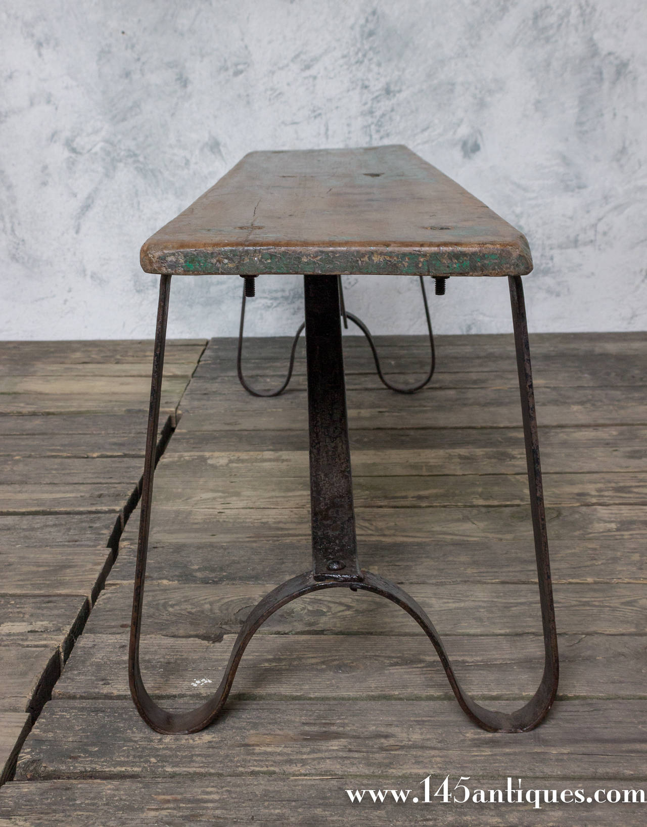 Industrial Small Iron and Wood Bench