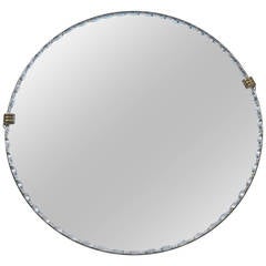 1940s French Round Mirror with Scalloped Edges