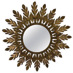 Spanish 1940s Gilt Metal Ceiling Fixture with Oak Leaf Decoration