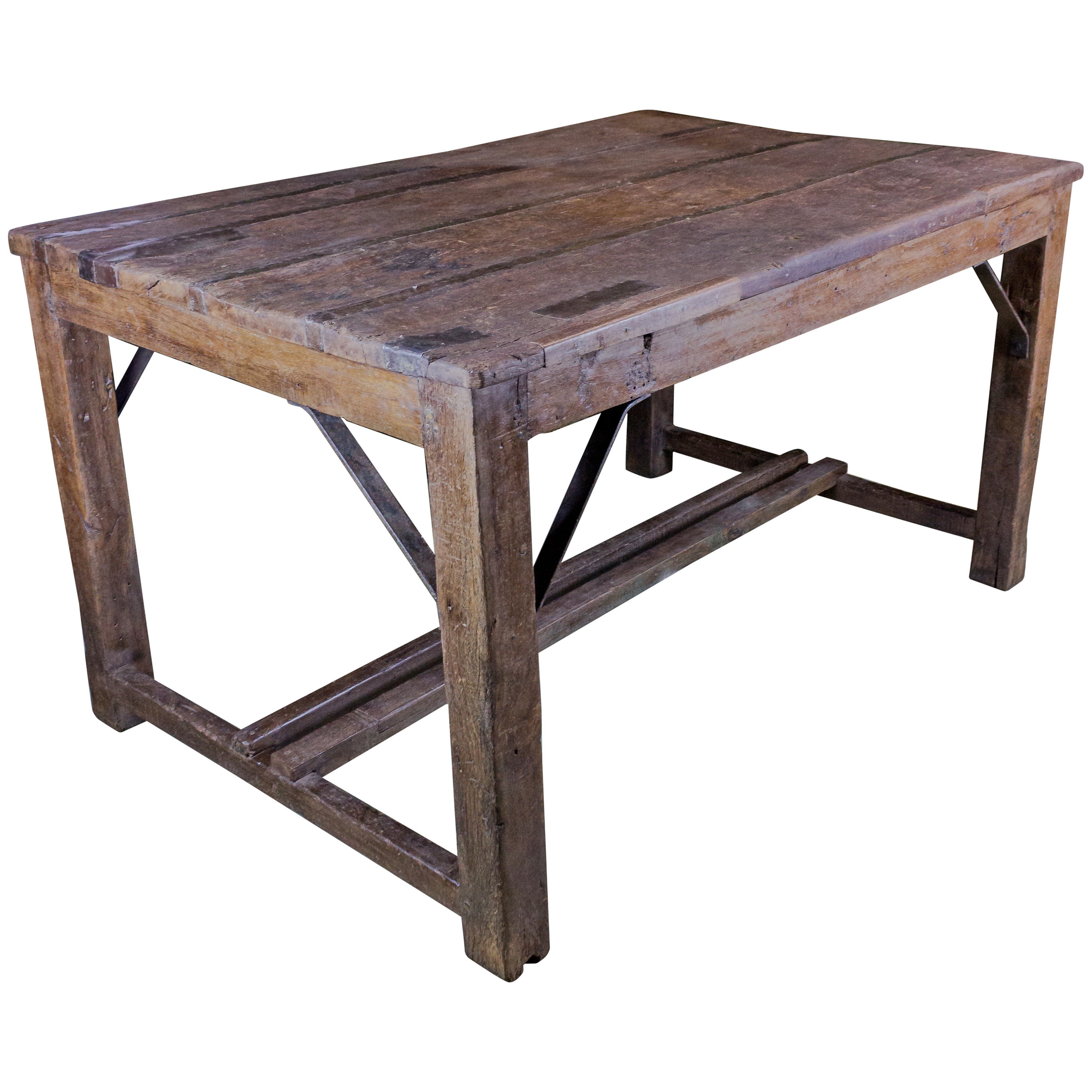 Large French Industrial Work Table