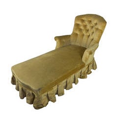 French 19th Chaise Longue in Gold Velvet with Skirt 11