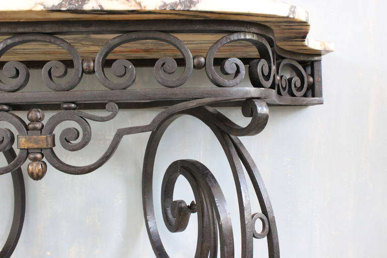 19th Century Wall-Mounted, Wrought Iron Console with Marble Top 4