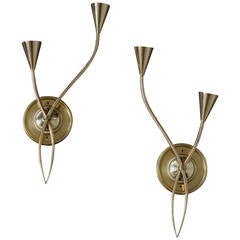 French 1960's Pair of Brass Sconces by Lunel 7