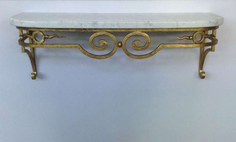 Small Gilt Iron Console with White Marble