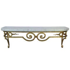 Small Gilt Iron Console with White Marble