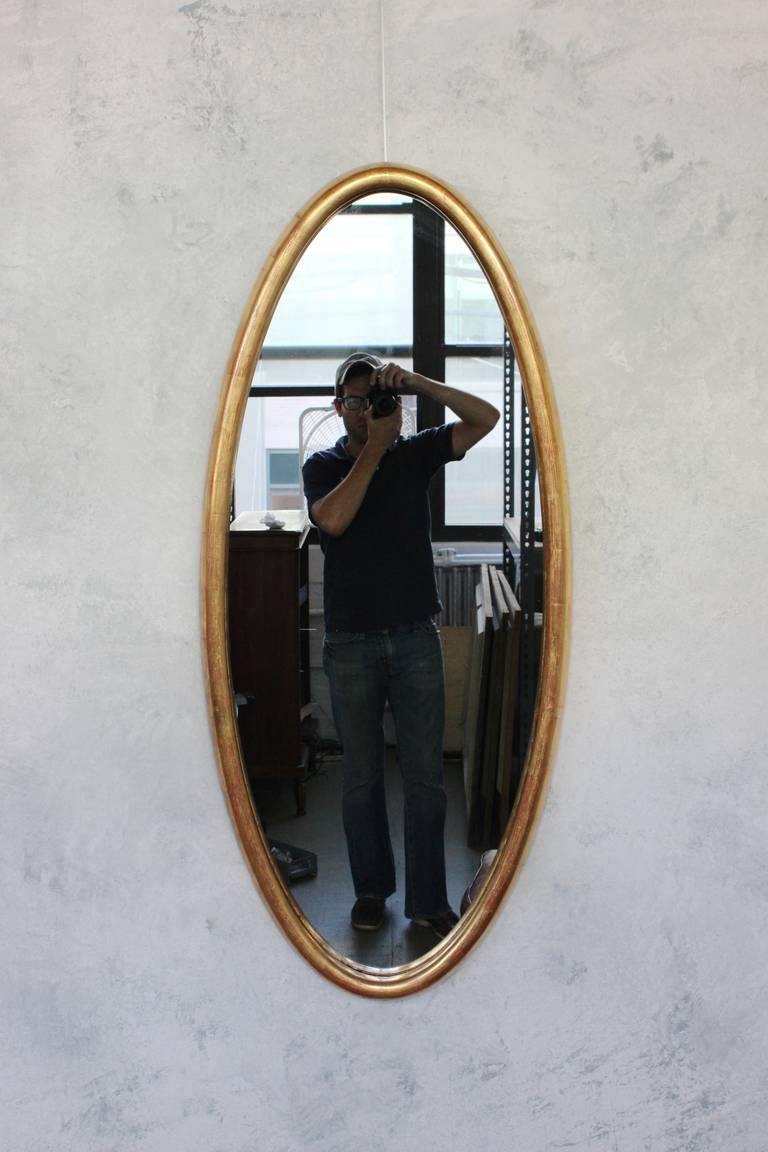 American 1950s Oval Mirror with Gilt Frame
