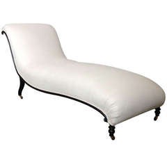 Antique French  Chaise Lounge in White Linen