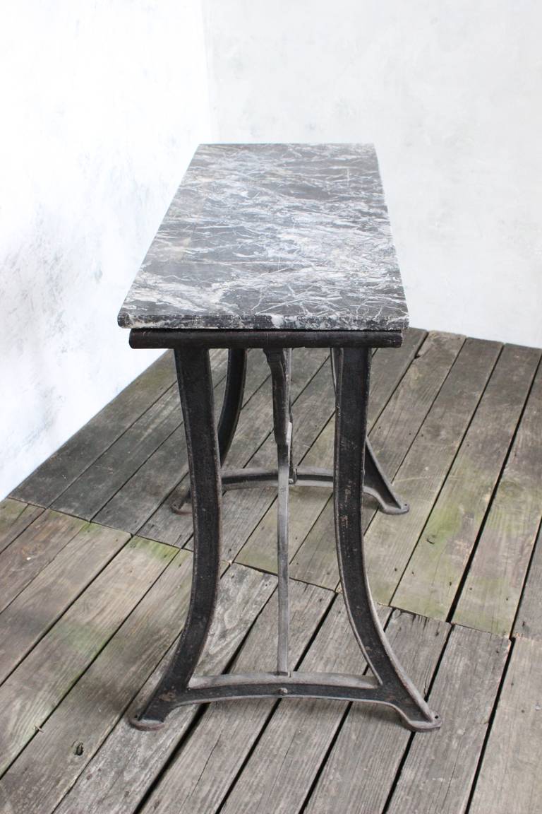 French 1920s Industrial Work Table with Marble Surface In Excellent Condition In Buchanan, NY