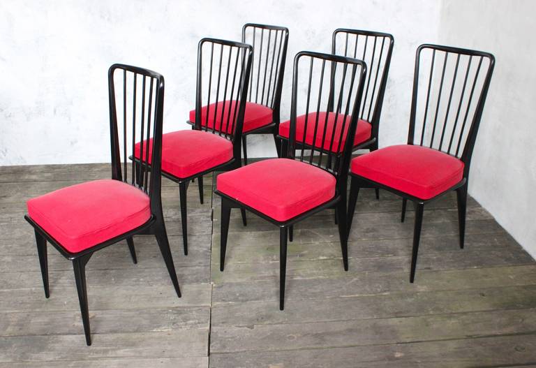 French Set of Six Mid-Century Modern Dining Chairs